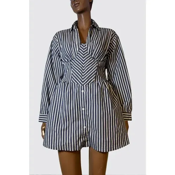 Fashion Nova Striped Shirt Dress with Corset Detail wired size L - Picture 4 of 8
